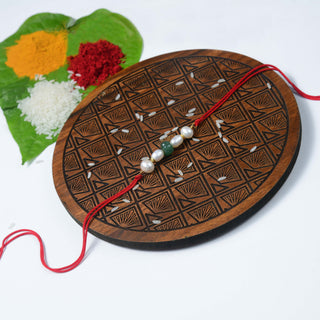 Carved Aventurine Real Pearl Rakhi