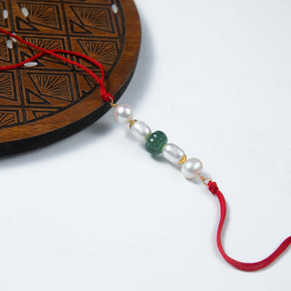 Carved Aventurine Real Pearl Rakhi