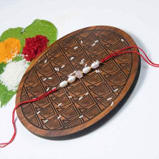 Carved Rose-quartz Real Pearl Rakhi