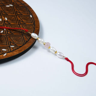 Carved Rose-quartz Real Pearl Rakhi