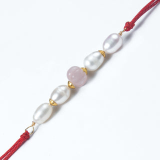 Carved Rose-quartz Real Pearl Rakhi