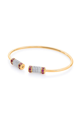 Nipura 925 Sterling Silver Barrel Red Bangle - Golden