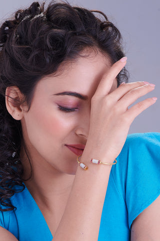 Nipura 925 Sterling Silver Barrel Red Bangle - Golden