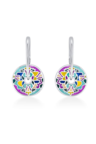 Nipura 925 sterling silver Multicolor Beautifully Crafted Handmade Round Enamel Earrings