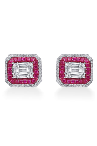 Nipura 925 Sterling Silver Pink Casper Zircon Baguette Earrings