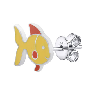 Yellow Fishy Charm 925 Sterling Silver Stud Earrings for Kids
