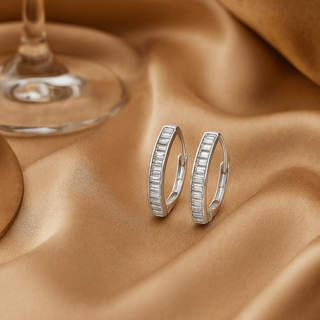 Linéa Luxe 925 Sterling Silver Baguette CZ Huggie Earrings