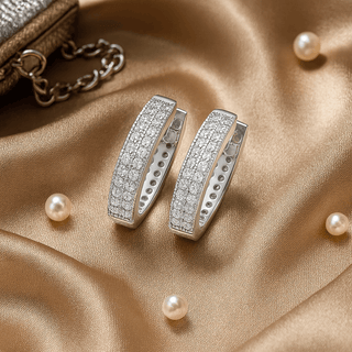 Radiant CZ Pave Hoop Earrings in Sterling Silver