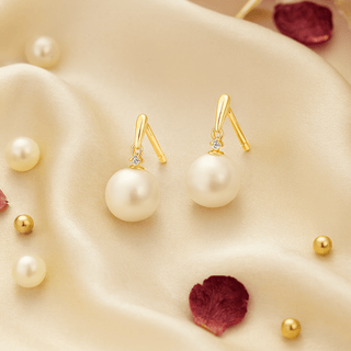 Lustrous Pearl 925 Sterling Silver Drop Earrings with Gold-Tone Finish