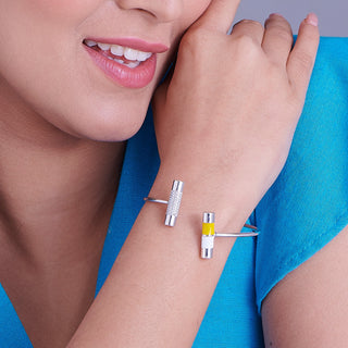 Nipura 925 Sterling Silver Bar Yellow Enamel Bangle