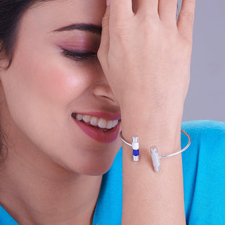 Nipura 925 Sterling Silver Bar Blue Enamel Bangle