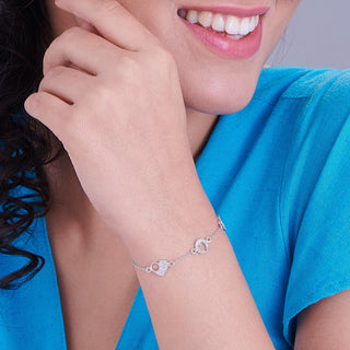 Sparkling 925 Sterling Silver Heart Bracelet with White CZ Stones