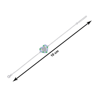 Heart-Shaped Blue-Green Enamel 925 Sterling Silver Bracelet with White CZ Stones