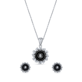 Black Onyx 925 Sterling  Silver Halo Pendant Set