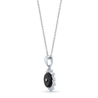 Black Onyx 925 Sterling  Silver Halo Pendant Set