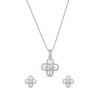 Clover Zircon 925 Sterling Silver Pendant Set