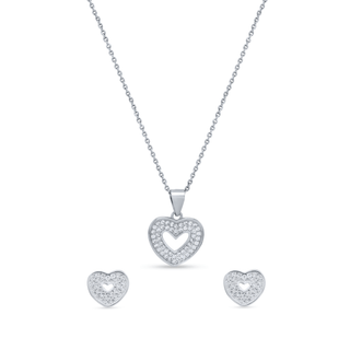 Heart Zircon 925 Sterling Silver Pendant Set