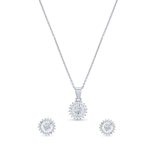 Sparkling Sunburst 925 Sterling  Silver Pendant Set