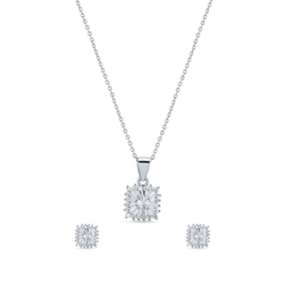 Classic Solitaire 925 Sterling Silver Pendant Set