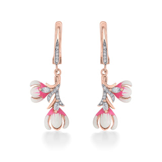 Nipura 925 Sterling Silver Pink Orchid Enamel Bali Earrings