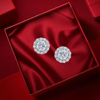 Zircon 925 Sterling Silver Halo Stud Earrings
