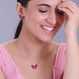 Nipura 925 Sterling Silver Pink Haruki Zircon Necklace with Chain