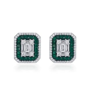 Nipura 925 Silver Green Casper Zircon  Earrings| Sterling silver | Invisible set jewelry|Baguette| 925 silver gemstone studs for women |Fashionable modern earrings |