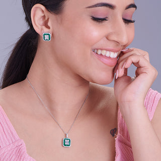 Nipura 925 Silver Green Casper Zircon  Earrings| Sterling silver | Invisible set jewelry|Baguette| 925 silver gemstone studs for women |Fashionable modern earrings |
