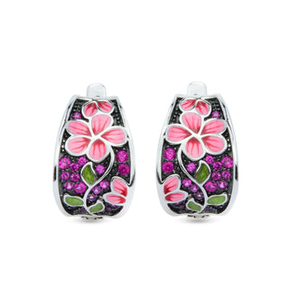 Pink Cosmos 925 Sterling Silver Enamel Bali Earrings