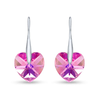 Pink Heart 925 Sterling Silver Earrings with Austrian Crystals | Skin-Friendly, Tarnish-Resistant, Ideal gift for Women, Girl