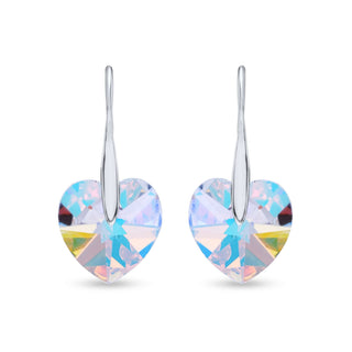 Multi-coloured heart-shaped Austrian Crystal 925 Sterling Silver Drop Dangle Fish Hook Earrings - Tarnish-Resistant & Skin-Friendly - Crystals from Austria