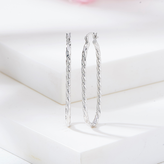 Twisted Oval 925 Sterling Silver Hoop Earrings