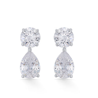 Cubic Zircon 925 Sterling Silver Ear Hangings with Circular and drop Shaped Stones