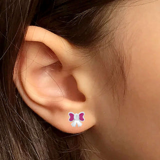 Bubble Bow 925 Sterling Silver Stud Earrings for Kids