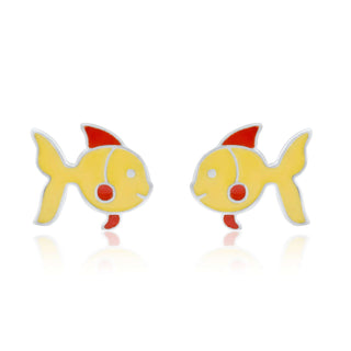 Yellow Fishy Charm 925 Sterling Silver Stud Earrings for Kids