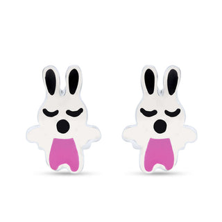 Sleepy Bunny 925 Sterling Silver Kids Stud Earrings