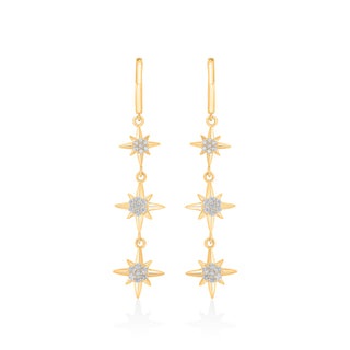 Nipura 925 Sterling Silver 3-Star CZ Stone Studded Hoop Earrings