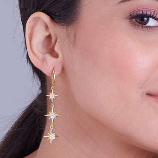 Nipura 925 Sterling Silver 3-Star CZ Stone Studded Hoop Earrings