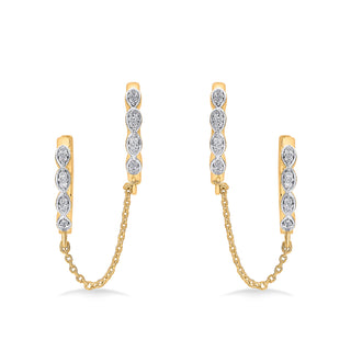 Nipura 925 Sterling Silver CZ Stone Studded Hoop Earrings with Chain Connector