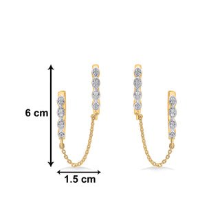 Nipura 925 Sterling Silver CZ Stone Studded Hoop Earrings with Chain Connector
