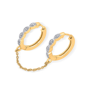 Nipura 925 Sterling Silver CZ Stone Studded Hoop Earrings with Chain Connector