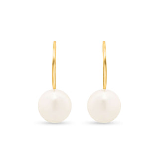 Classic Pearl Hoop Drop 925 Sterling Silver Earrings in Gold Tone