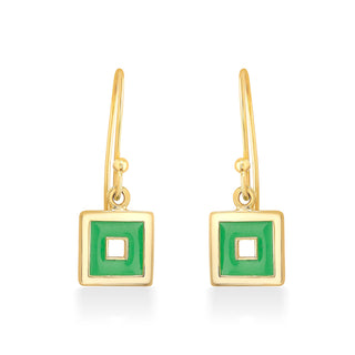 Green Squares 925 Sterling Silver Drop Earrings- Golden