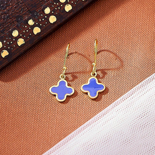 Blue Clover Drop - Golden 925 Sterling Silver Necklace and Earrings Set