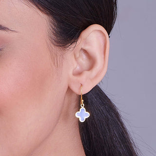 Blue Clover Drop - Golden 925 Sterling Silver Necklace and Earrings Set