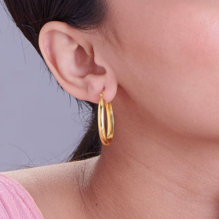 Golden Oval Hoop 925 Sterling Silver Earrings- Small