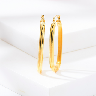 Oval Medium Size Golden Hoop 925 Sterling Silver Earrings