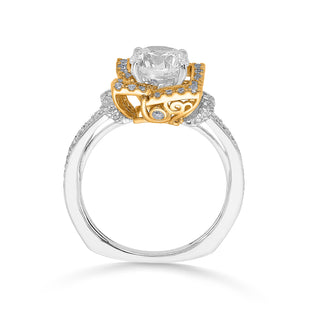 Pleat Golden Crown Solitaire 925 Sterling Silver Ring