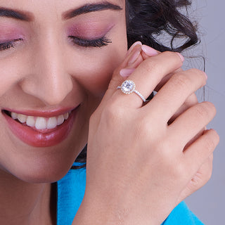 Halo Basket Solitaire 925 Sterling Silver Ring