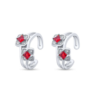 Blossom Red Flower 925 Sterling Silver Adjustable Toe Rings